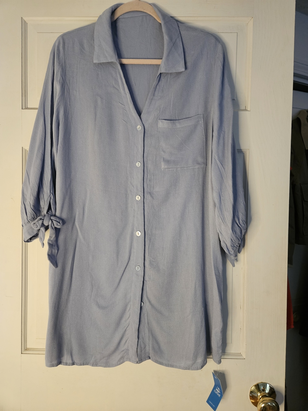 Light Blue Women's Button-Up Lounge Tunic Shirt. Comfy Wear.